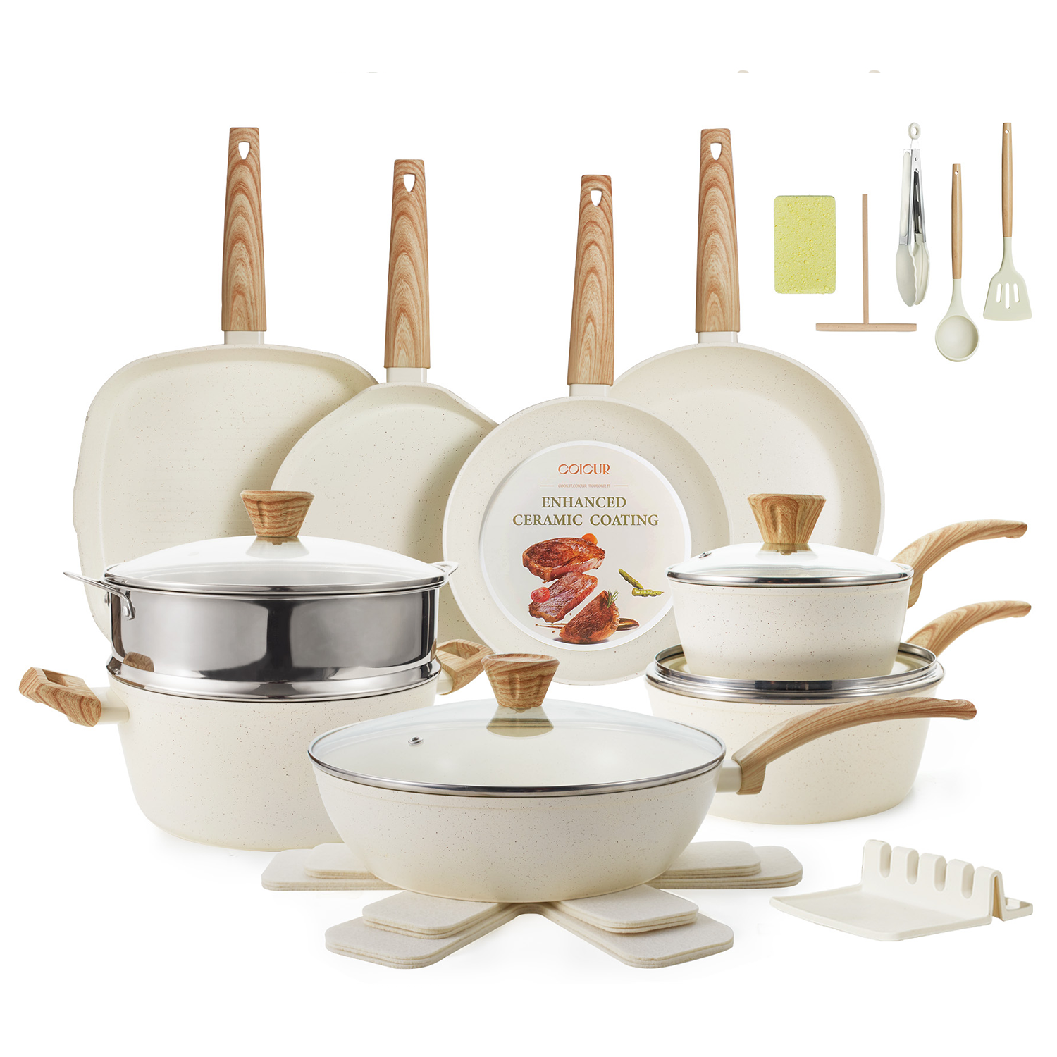 26Pcs Pots and Pans Nonstick Ceramic Cookware Set